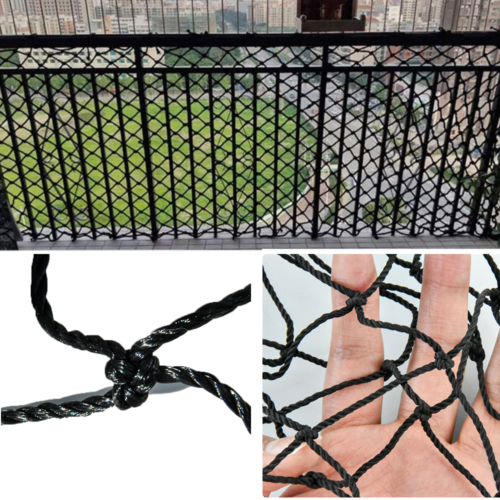Tessuto netto in nylon nera nera annodato in rete da balcone reti di piccioni